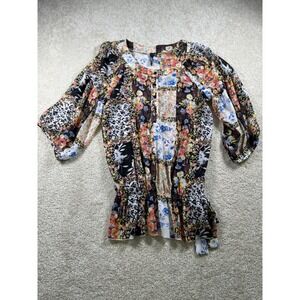 Essentials By Milano M Sheer Colorblock Floral Tie Waist Whimsy Fairy Goblincore